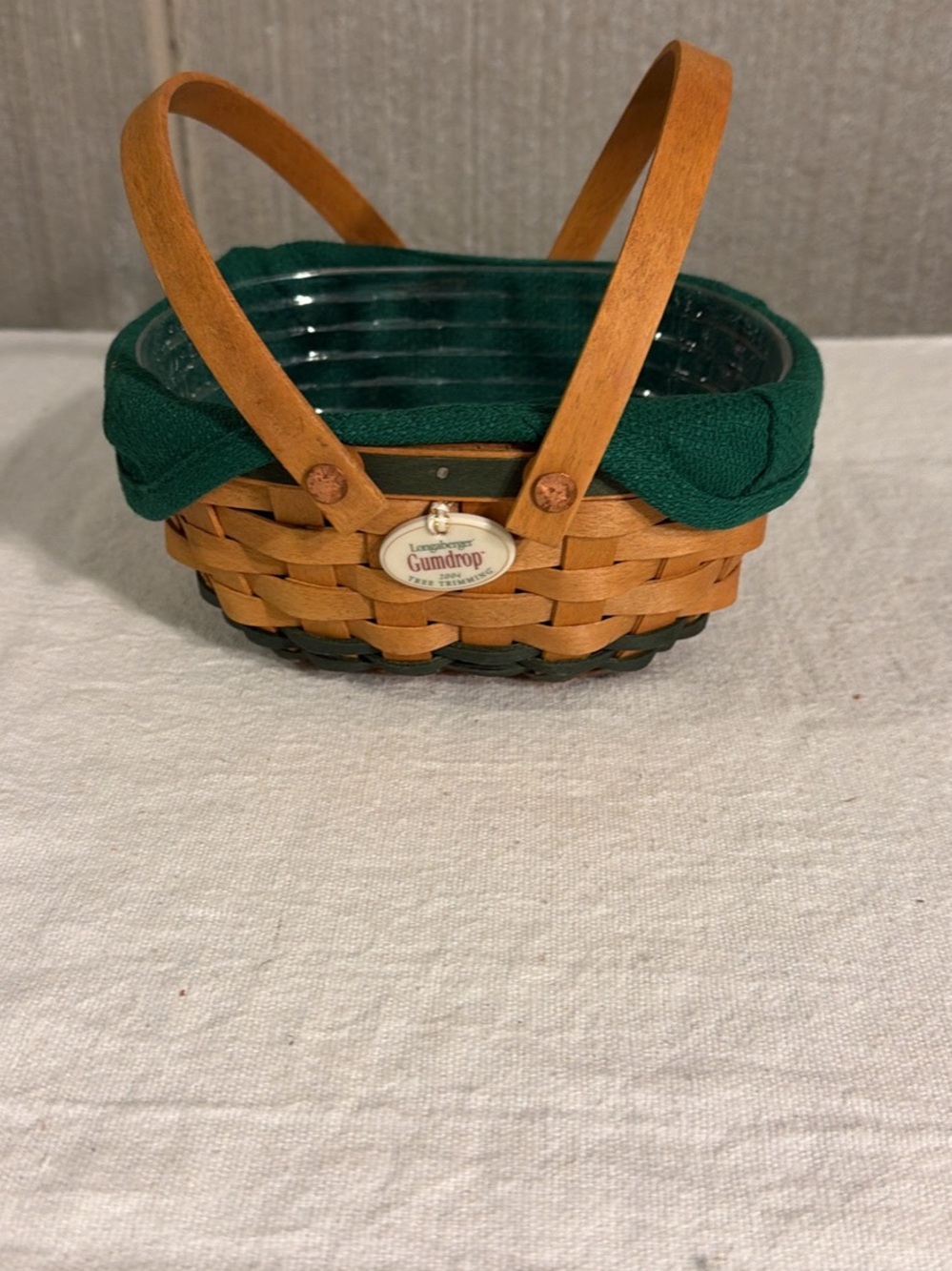 Longaberger Gumdrop Mini Woven Basket with Green Trim